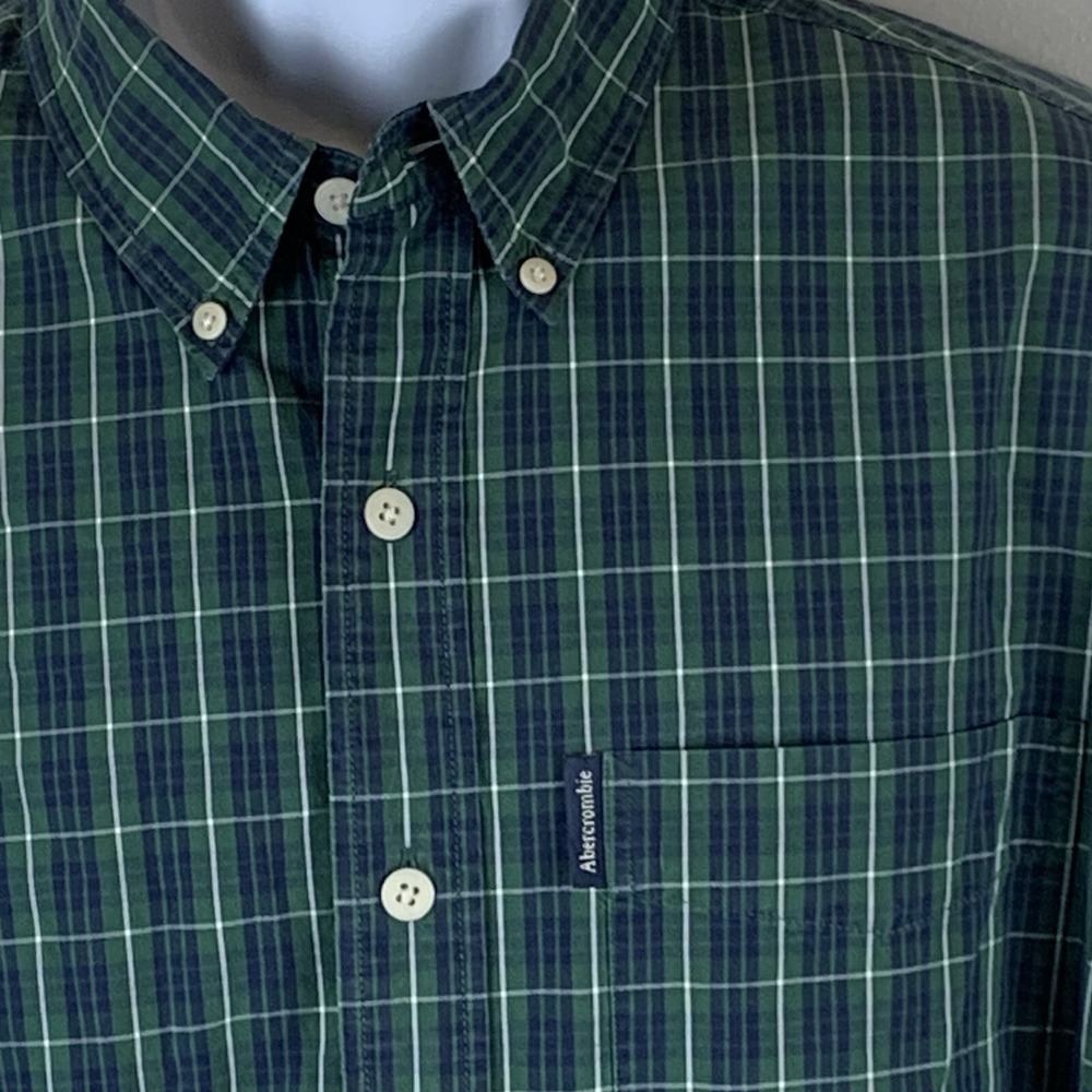 Abercrombie Button Up Shirt Mens Large Green Blue Plaid Cotton Preppy Heritage